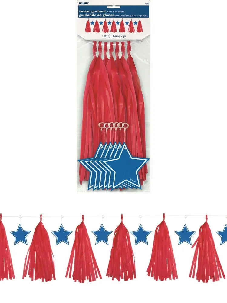 Red Tassel Garland w/ Blue Stars (2.13m)**