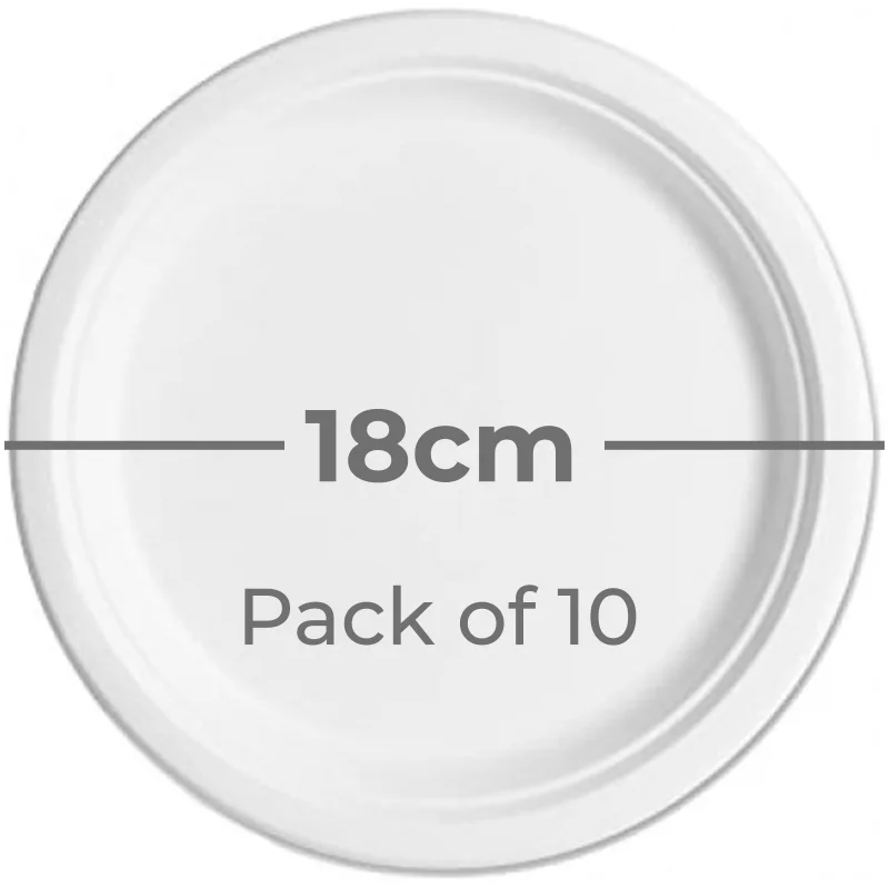 Sugarcane White Paper Plates (18cm) - Pk 10