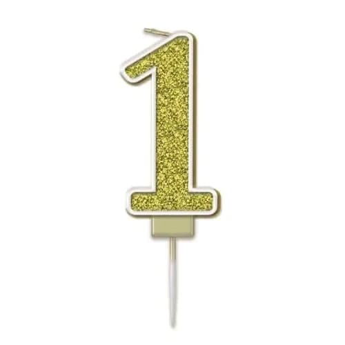 Number 1 Gold Sparkle Fizz Candle