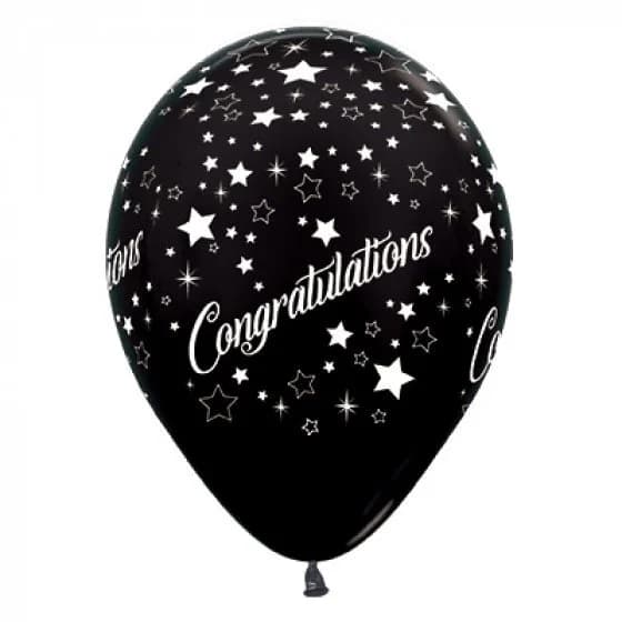 Sempertex Metallic Black Congratulations Balloons (30cm) – Pk 6