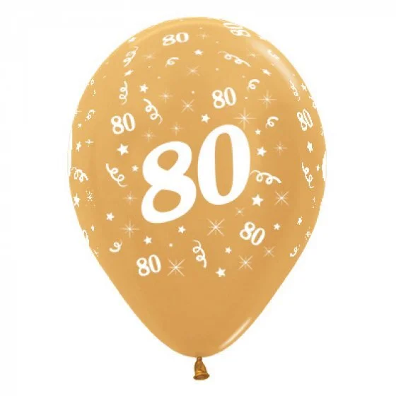Sempertex 30cm Age 80 Metallic Gold Latex Balloons, 6PK