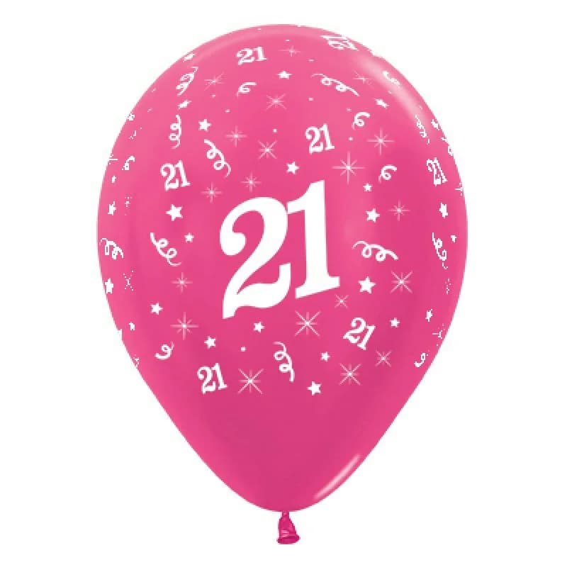 Sempertex 30cm Age 21 Metallic Fuchsia Latex Balloons, 6PK*