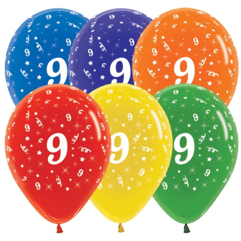 9th Birthday Assorted Crystal Sempertex Balloons (30cm) - Pk 25
