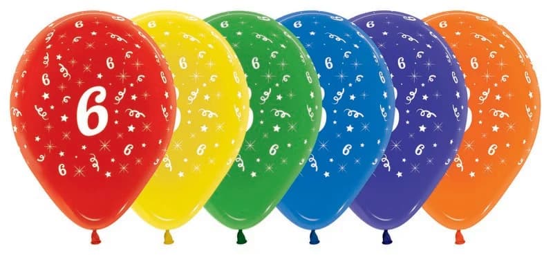 6th Birthday Assorted Crystal Sempertex Balloons (30cm) - Pk 25