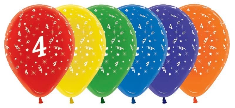 4th Birthday Assorted Crystal Sempertex Balloons (30cm) - Pk 25