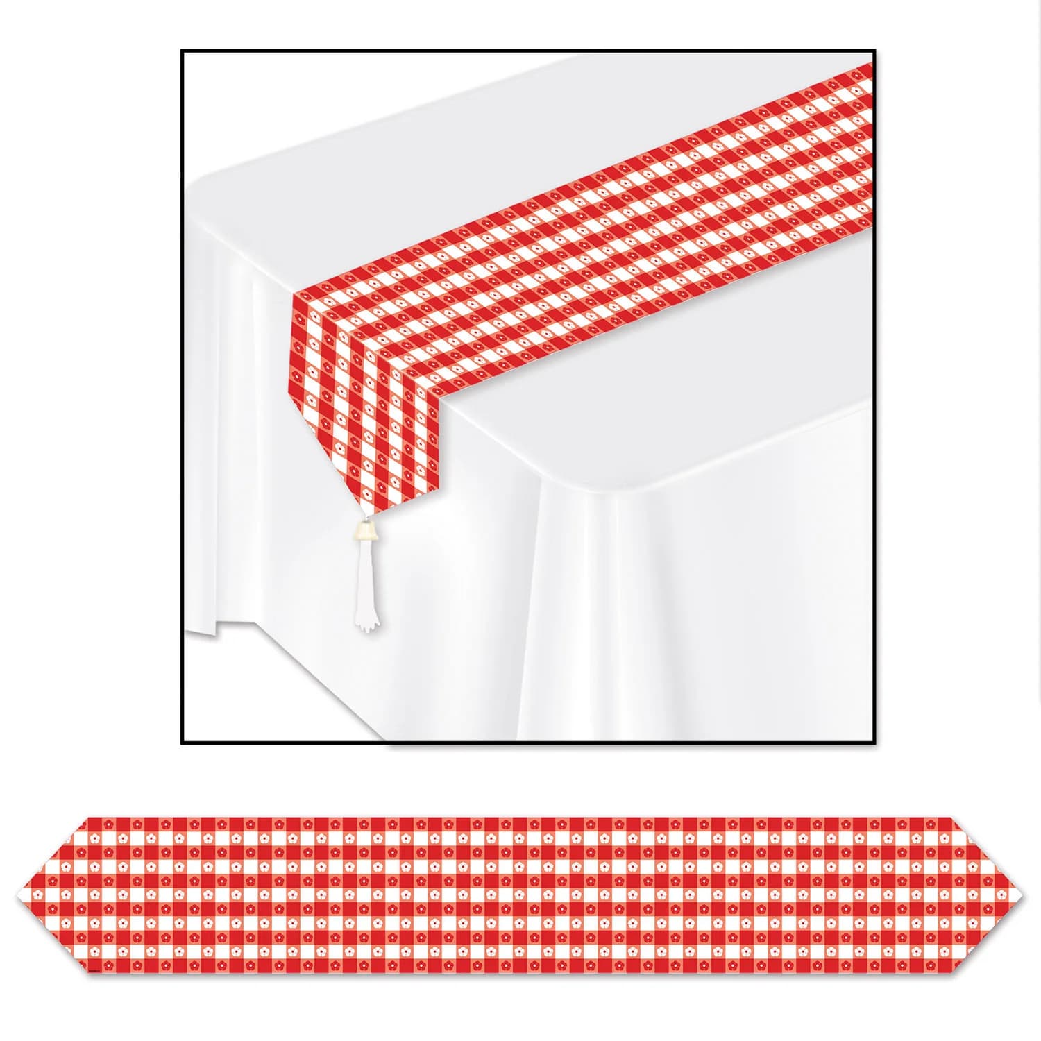Printed Gingham Plastic Table Runner (1.83m)**