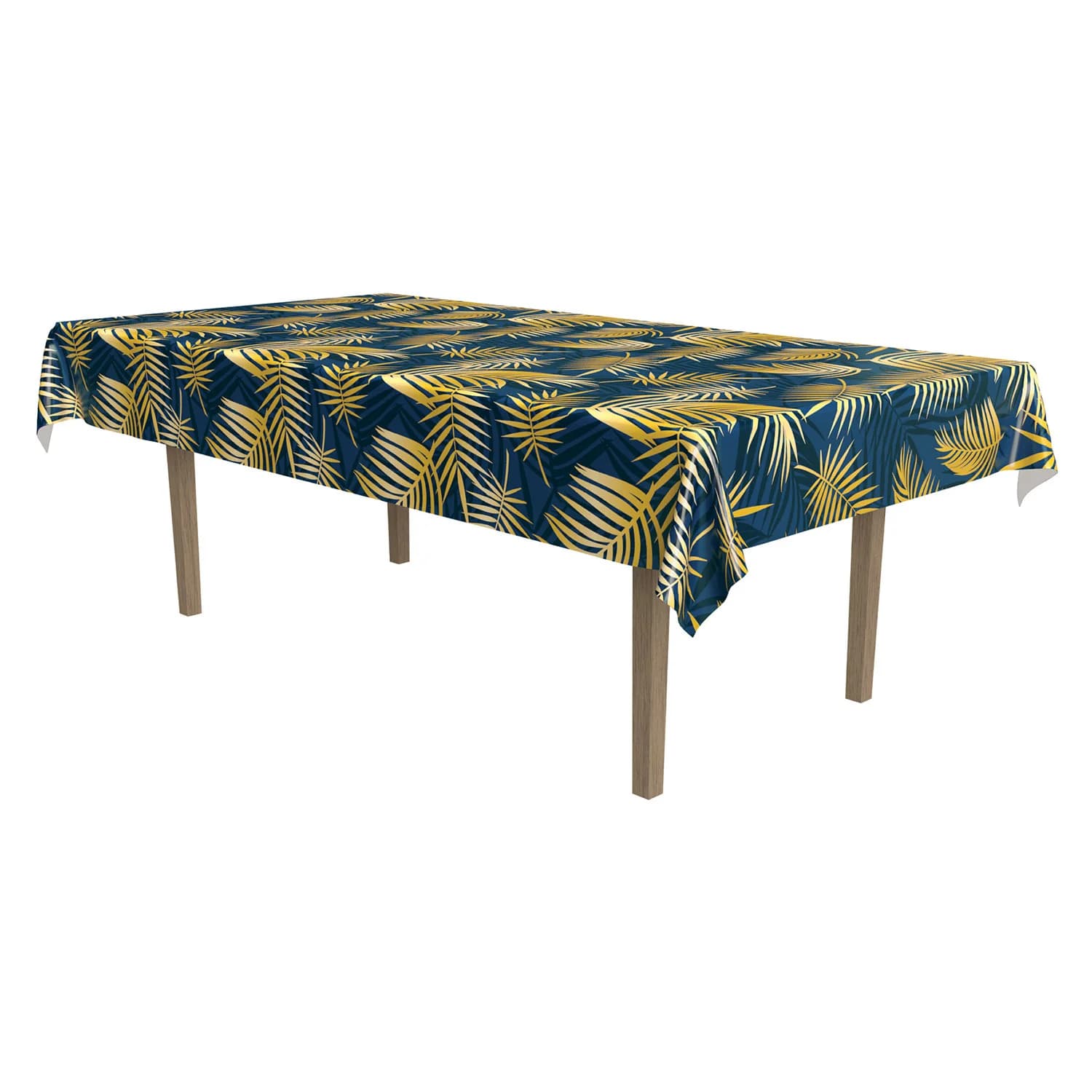 Blue & Gold Palm Leaf Rectangle Plastic Tablecover (137x274cm)*