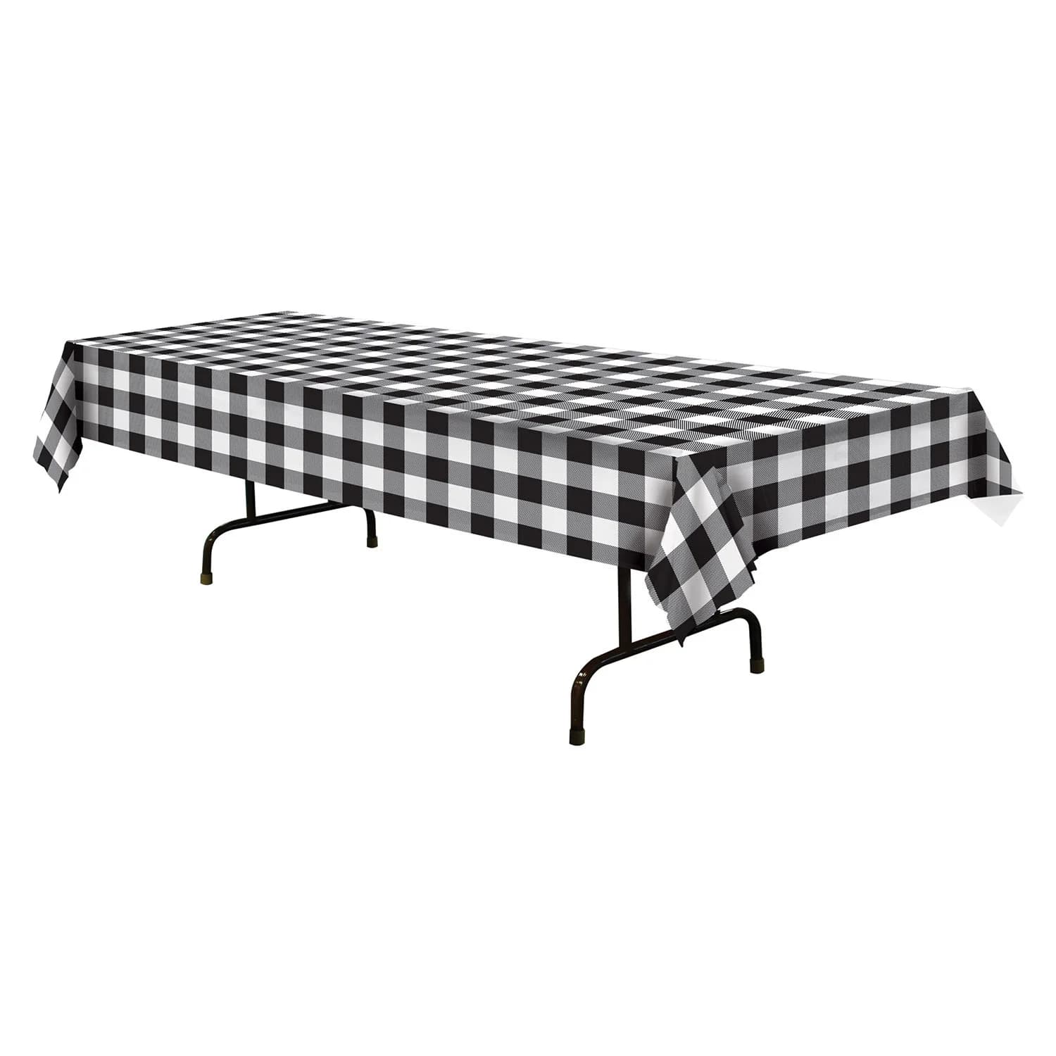 Black & White Plaid Rectangle Plastic Tablecover*
