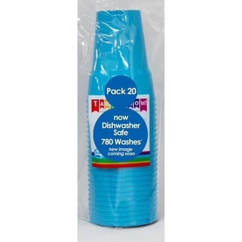 Reusable Azure Blue Plastic Cups (285 ml) - Pk 20
