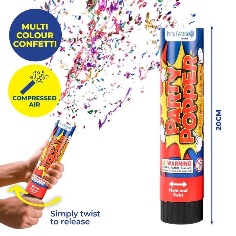 Confetti Party Poppers (20cm) - Pk 2