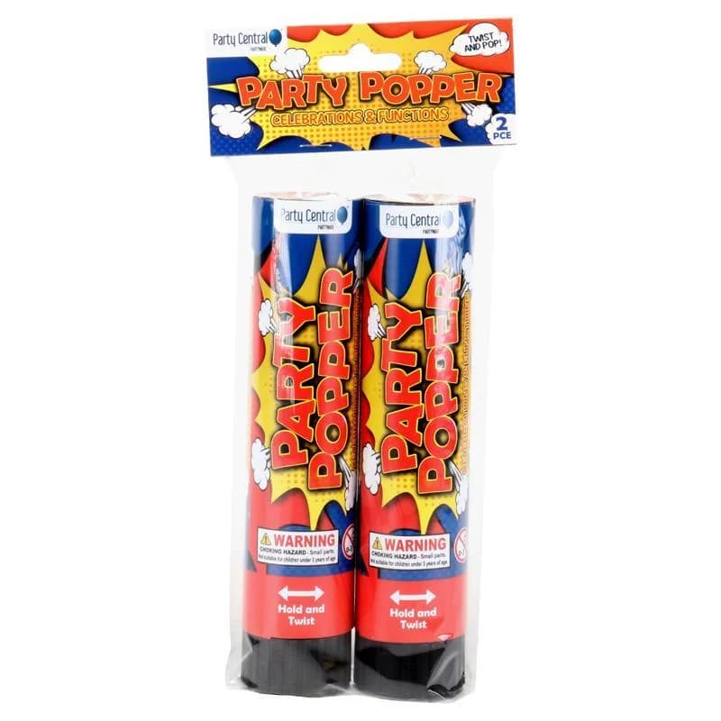 Confetti Party Poppers (20cm) - Pk 2