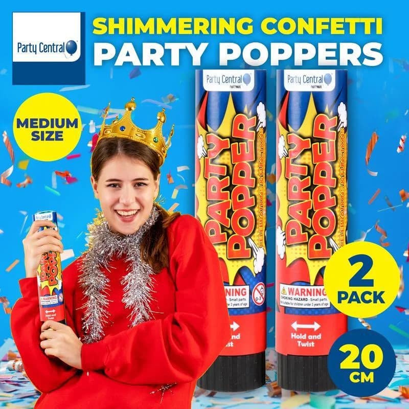 Confetti Party Poppers (20cm) - Pk 2