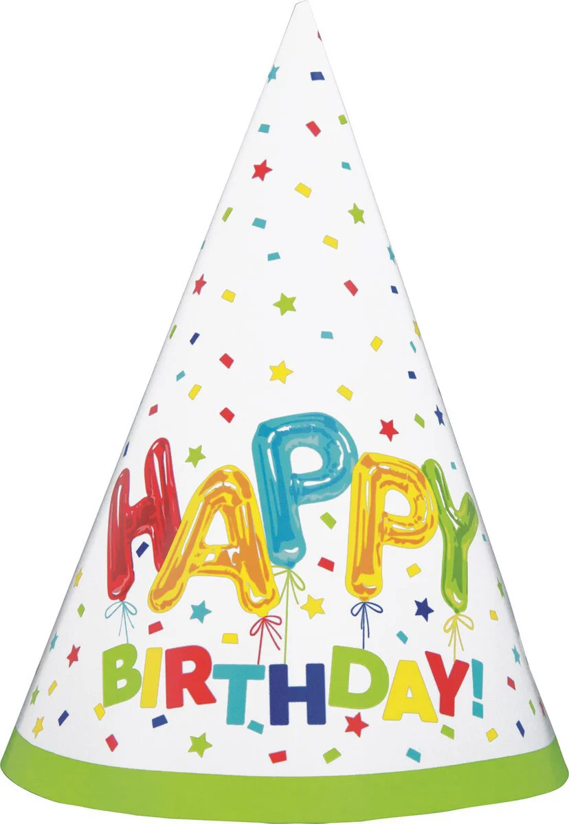 Happy Birthday Balloon Party Hats - Pk 8