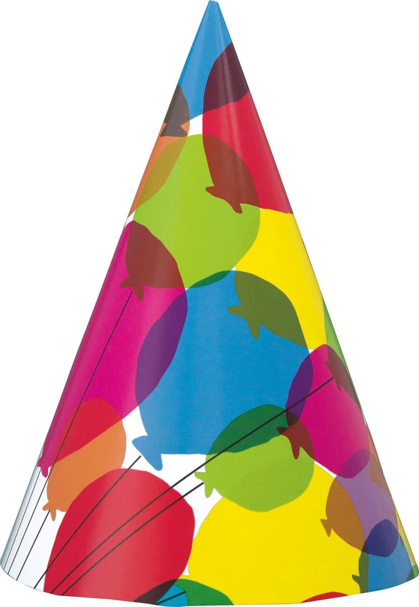 Rainbow Balloons Paper Party Hats - Pk 8