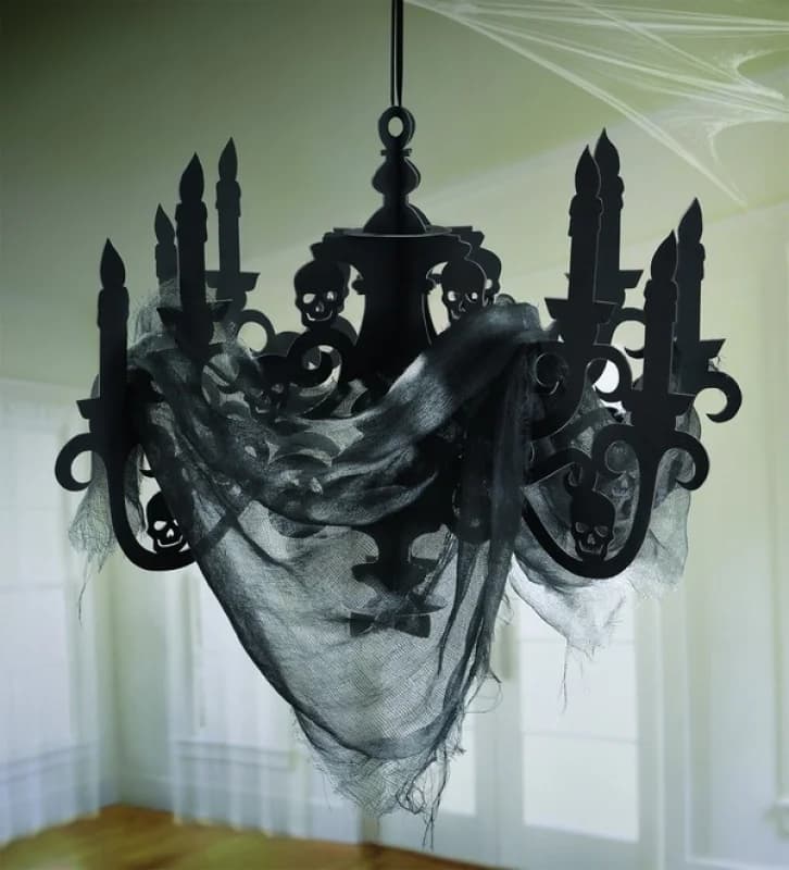 Black Haunted Mansion Prop Chandelier with Gauze