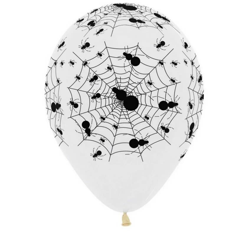 30cm Black Spider Web Crystal Clear Latex Balloons - Pk 12
