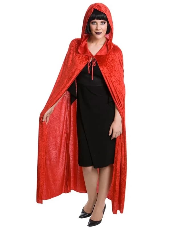 Hooded Red Velvet Cape Adult