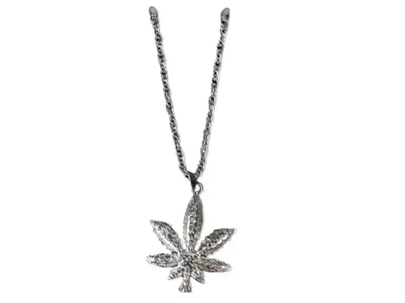 Silver Metal Hemp Leaf Chain Necklace