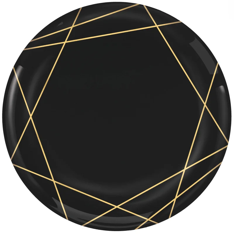 Premium Plastic Black/Gold Geo Print Plates (19cm) - Pk 20