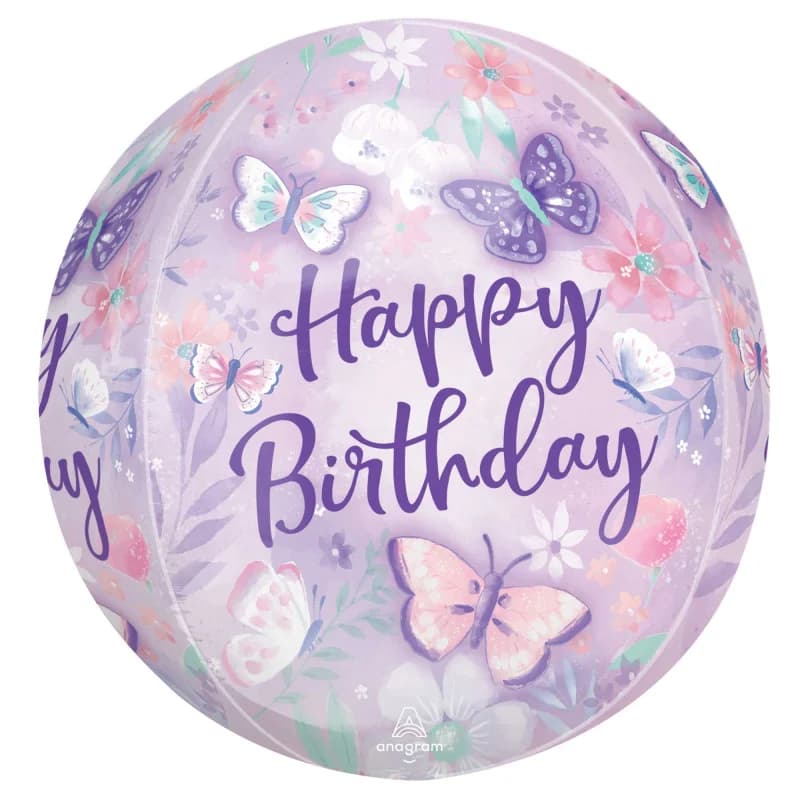 Orbz Foil Happy Birthday Pastel Butterflies (40cm)