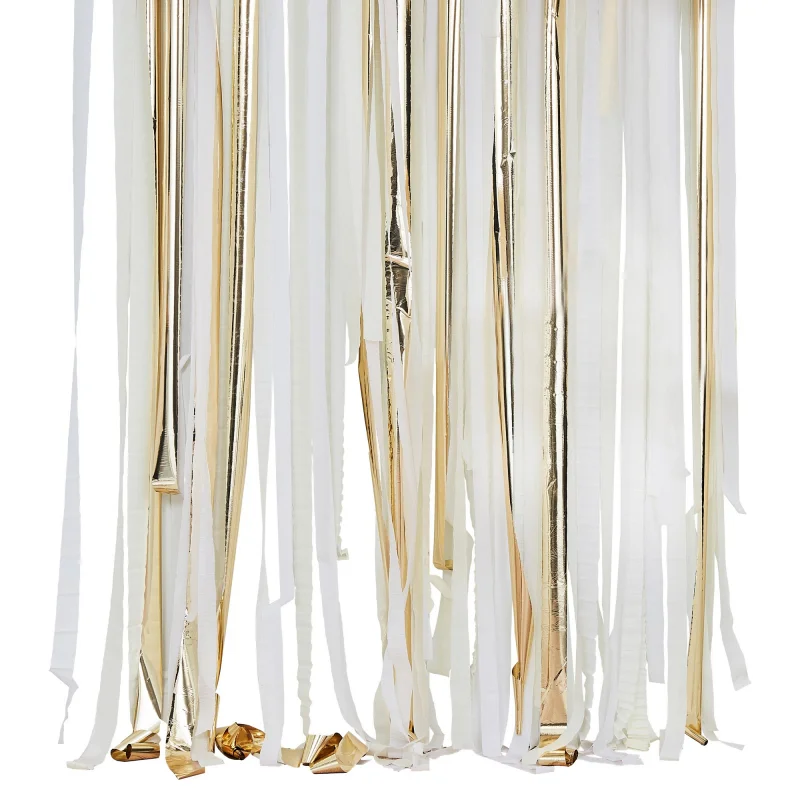 White, Cream & Gold Streamer Hanging Backdrop