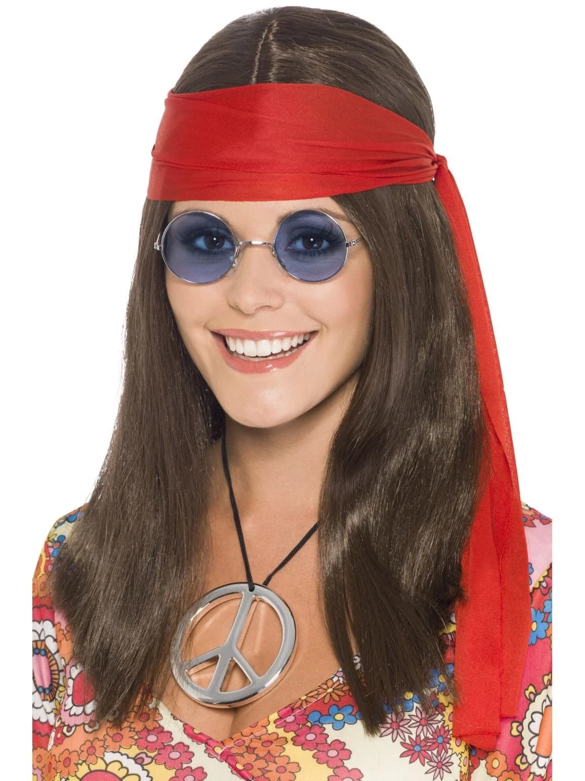 Brown Hippy Chick Wig & Accessories
