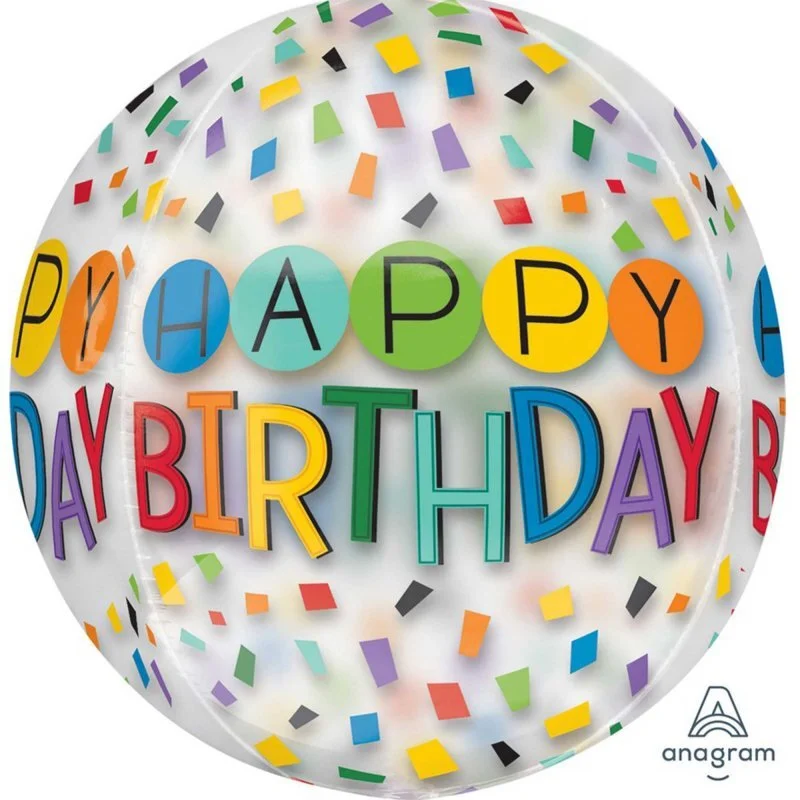 Orbz XL Clear Happy Birthday Rainbow Confetti G20 (38cm)