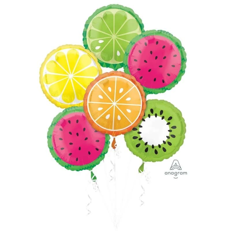 Tropical Fruit Foil Balloon Bouquet - Pk 6