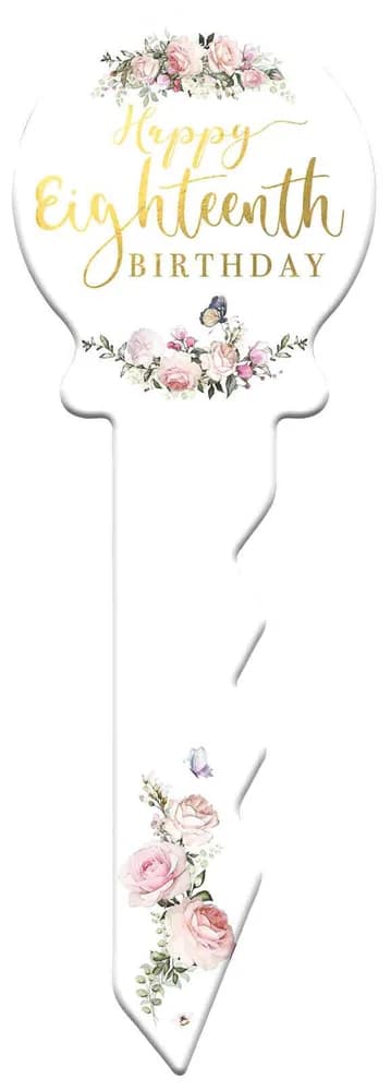 18th Birthday Floral White Key Keepsake (36x12cm)