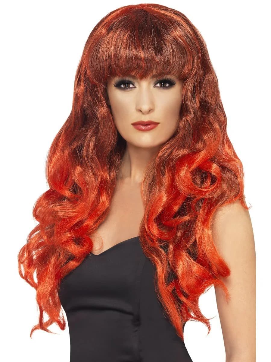 Long Curly Red & Black Siren Wig