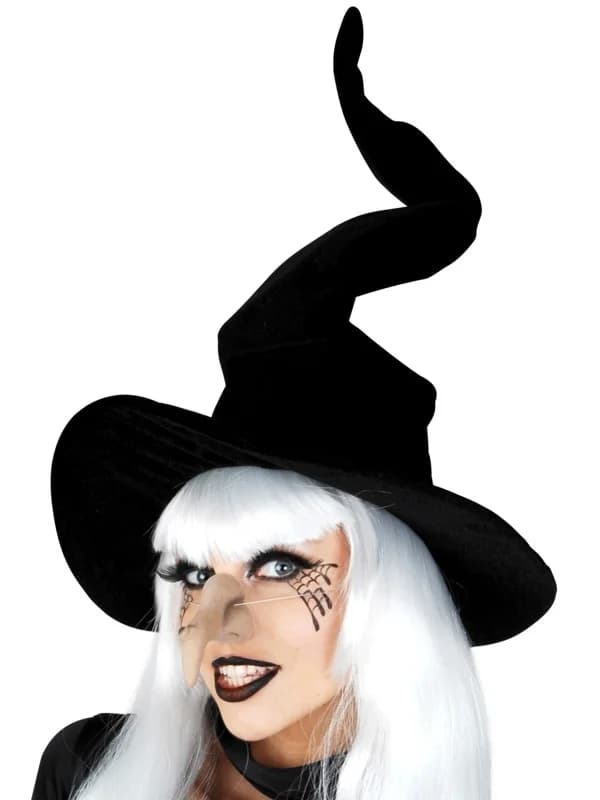 Adults Black Velvet Crooked Witch Hat