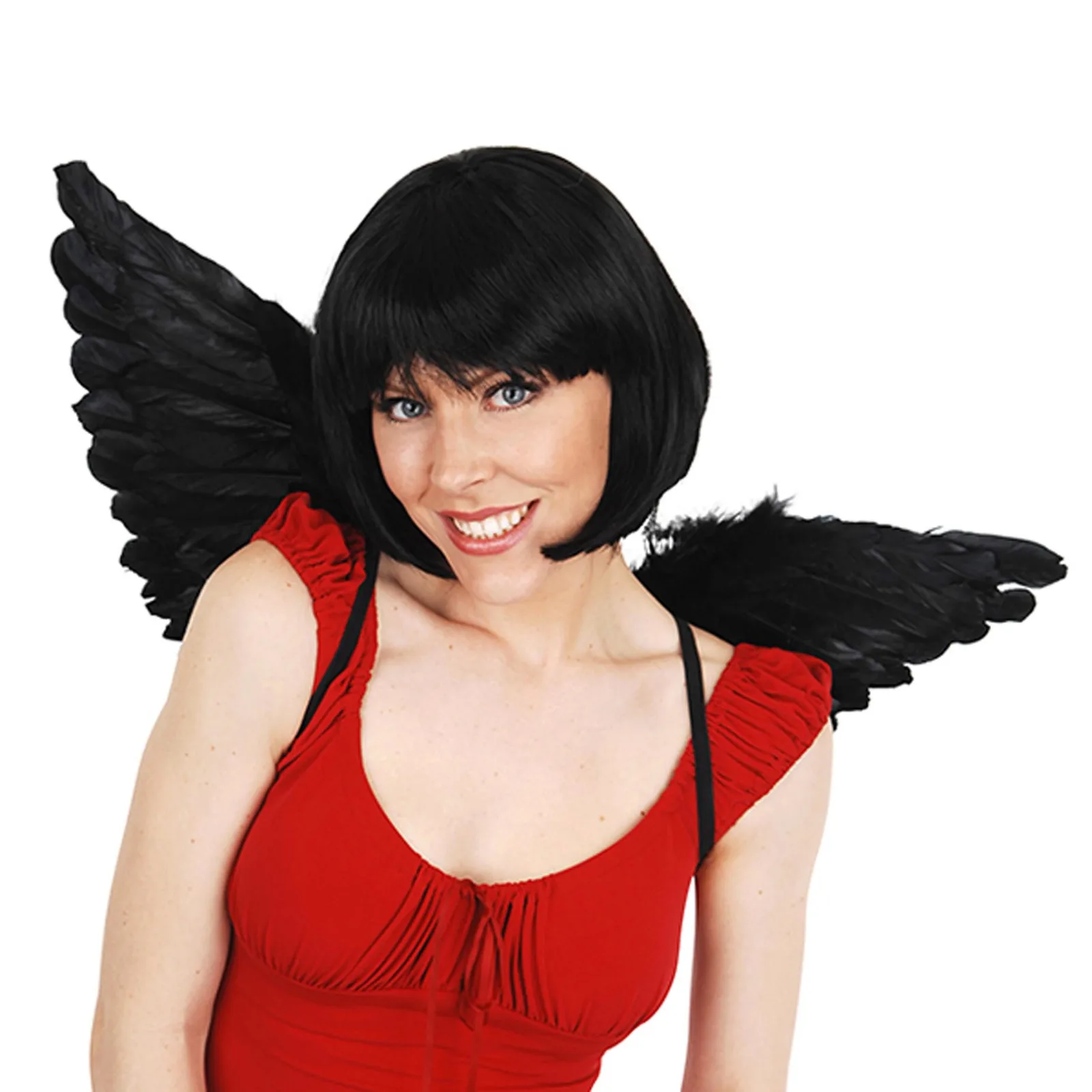 Folded & Pointed Black Angel Wings (70x30cm) - worn by model