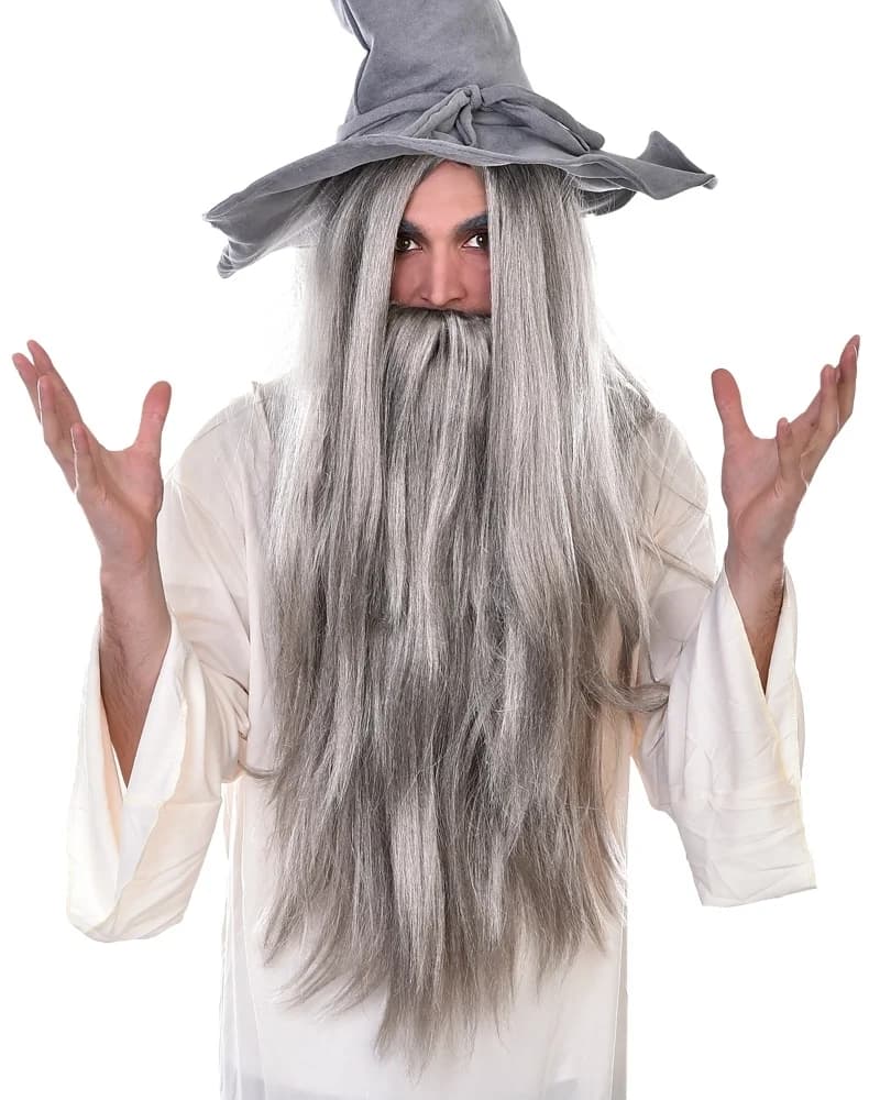 Wizard's Long Grey Wig & Beard