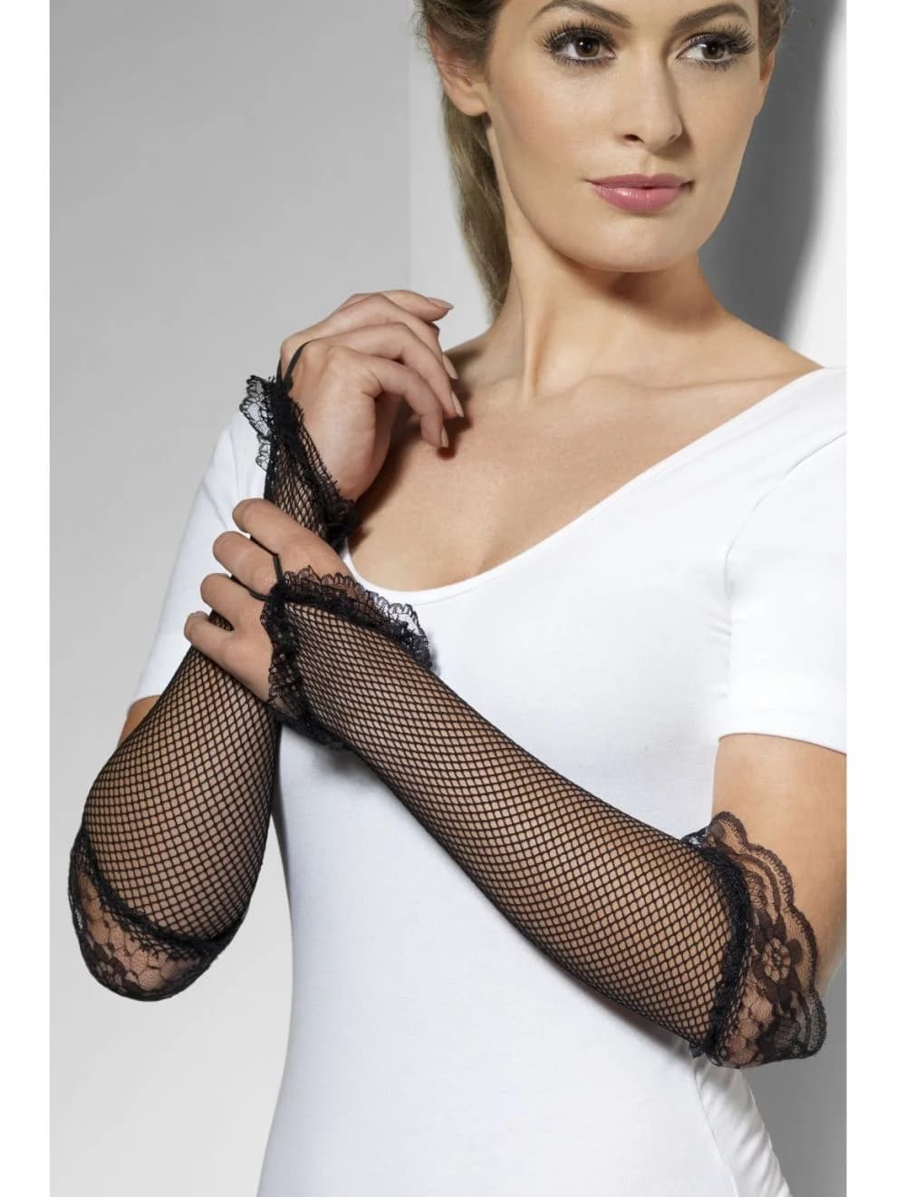 Adults Long Black Fishnet Glovettes