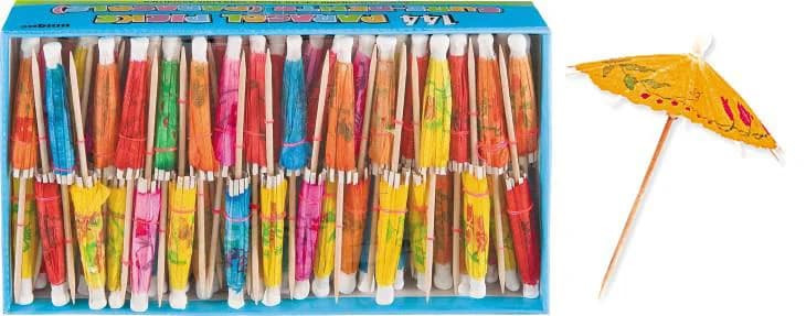Assorted Paper Parasol Cocktail Picks - Pk 144
