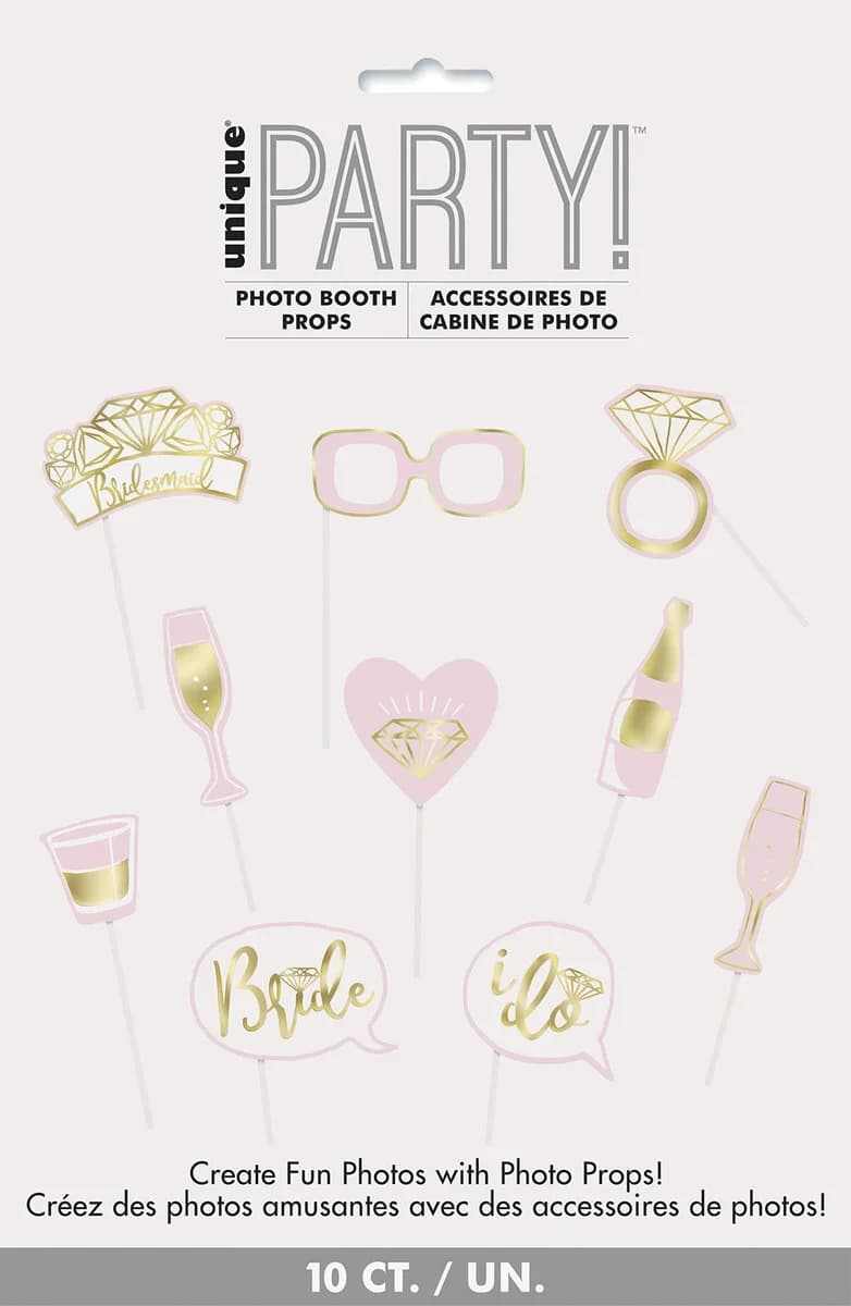 Bride-To-Be Pink & Gold Selfie Props - Pk 10