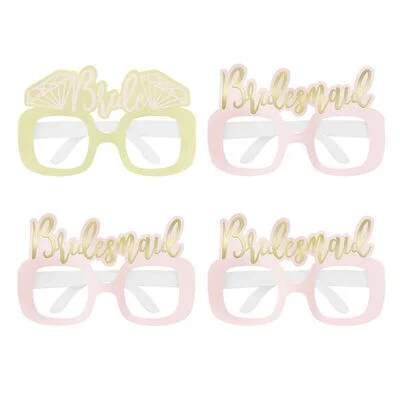 Bride & Bridesmaids Pink & Gold Party Glasses - Pk 4