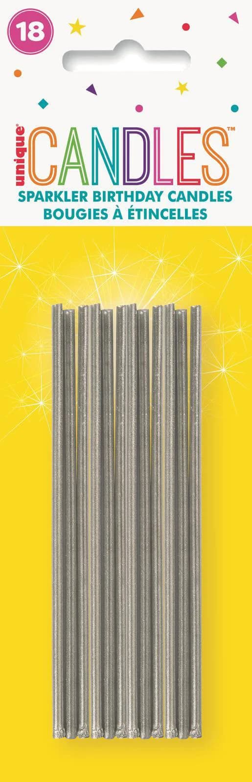Silver Sparkler Birthday Candles - Pk 18