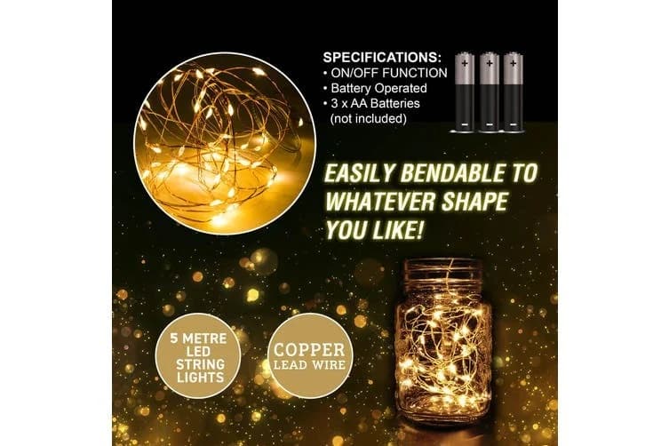 Warm White Copper Wire LED Fairy Lights (5m)