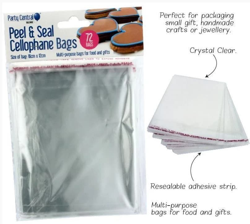 Small Clear Peel & Seal Cellophane Bags (16x12cm) - Pk 72