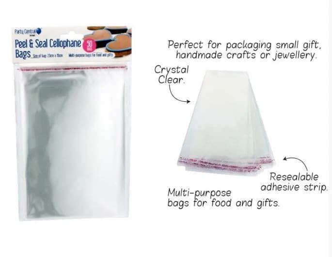 Large Clear Peel & Seal Cellophane Bags (23x15cm) - Pk 50