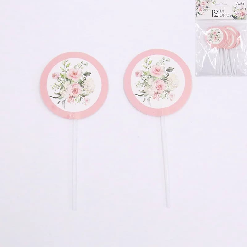 Oh Baby Pink Floral Cupcake Toppers - Pk 12*