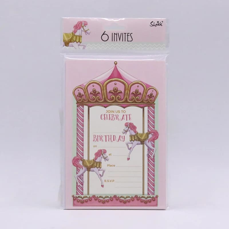 Pink Carousel Horse Birthday Invitations - Pk 6**