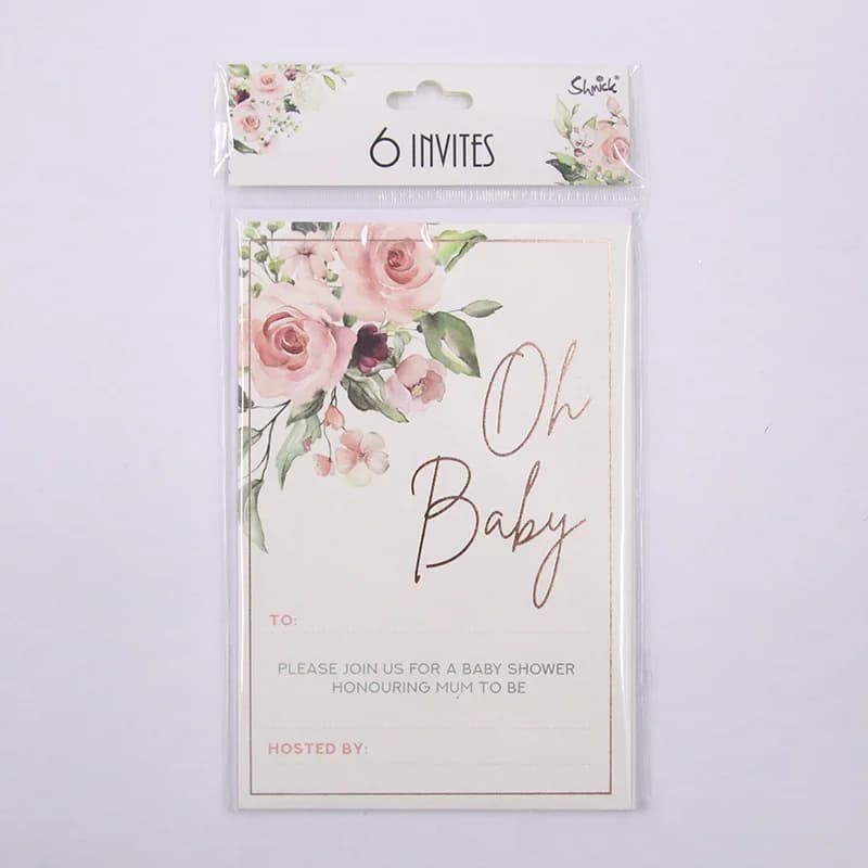 Oh Baby Pink Floral Baby Shower Invitations - Pk 6*