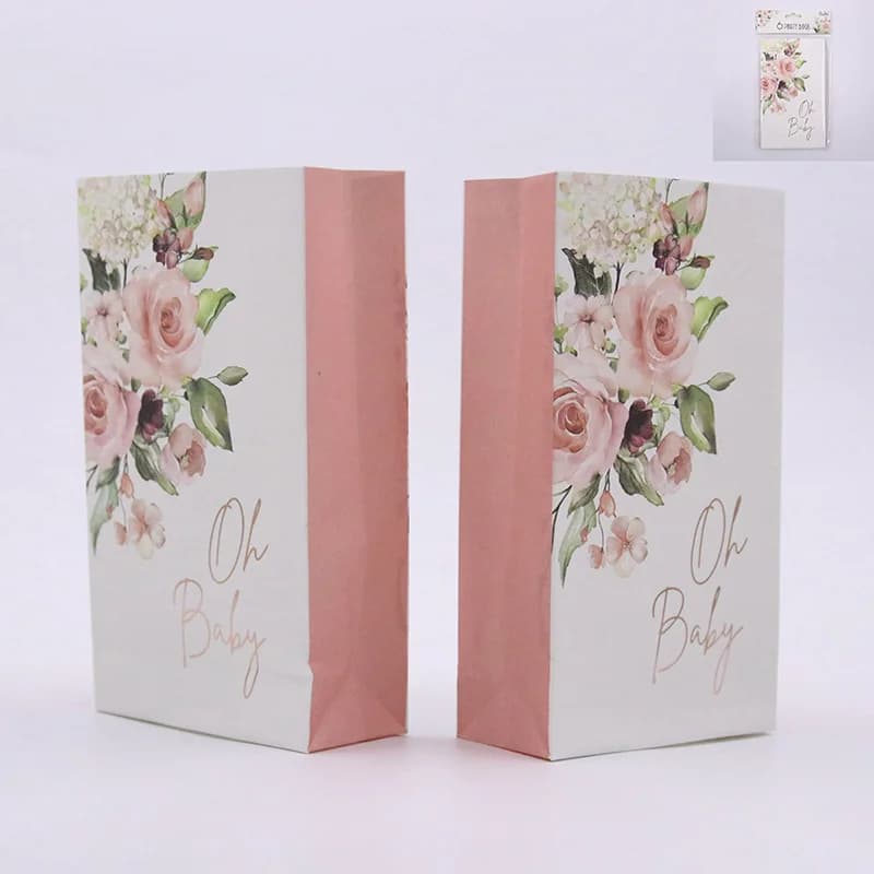 "Oh Baby" Pink Floral Loot Bags - Pk 6