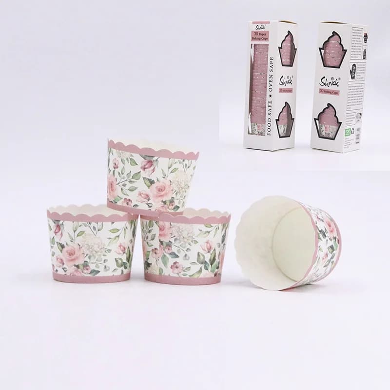 "Oh Baby" Pink Floral Paper Baking Cups - Pk 30