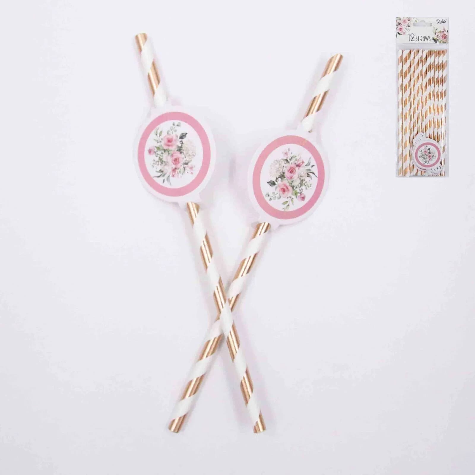Oh Baby Pink Floral Paper Drinking Straws - Pk 12*