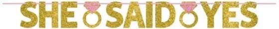 "She Said Yes" Gold & Pink Glitter Engagement Banner (365cm)