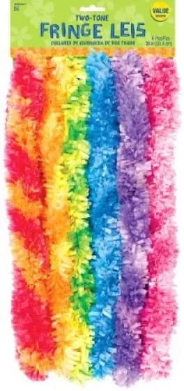 Two-Tone Rainbow Fringed Leis - Pk 6