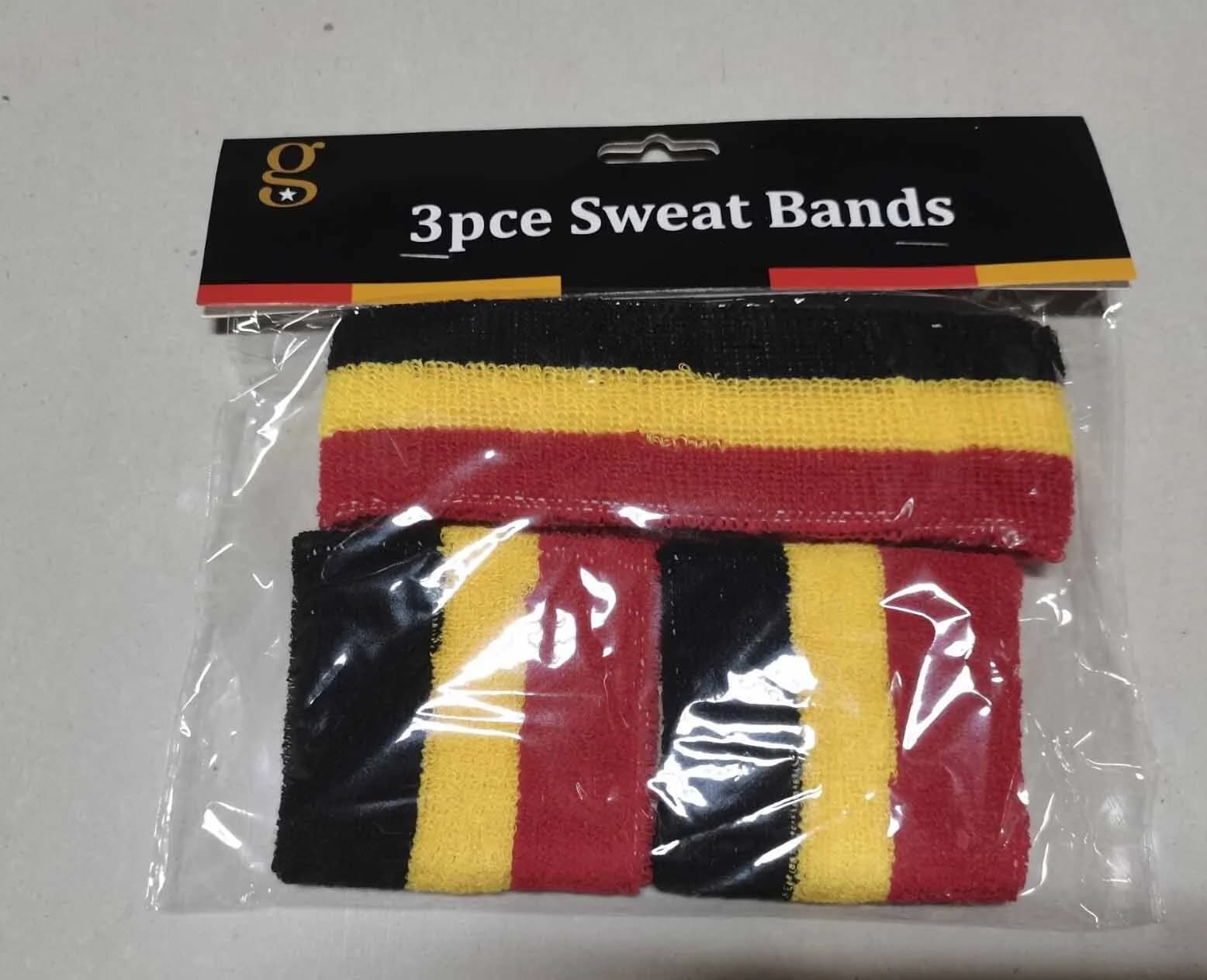 Red, Black & Yellow Striped Sweatbands - Pk 3